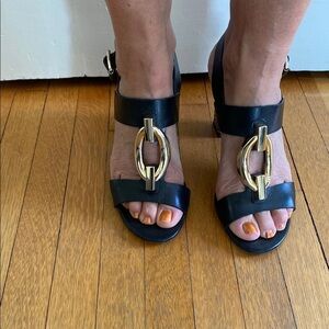 Diane Von Furstenberg Black and Gold Women's Sandals